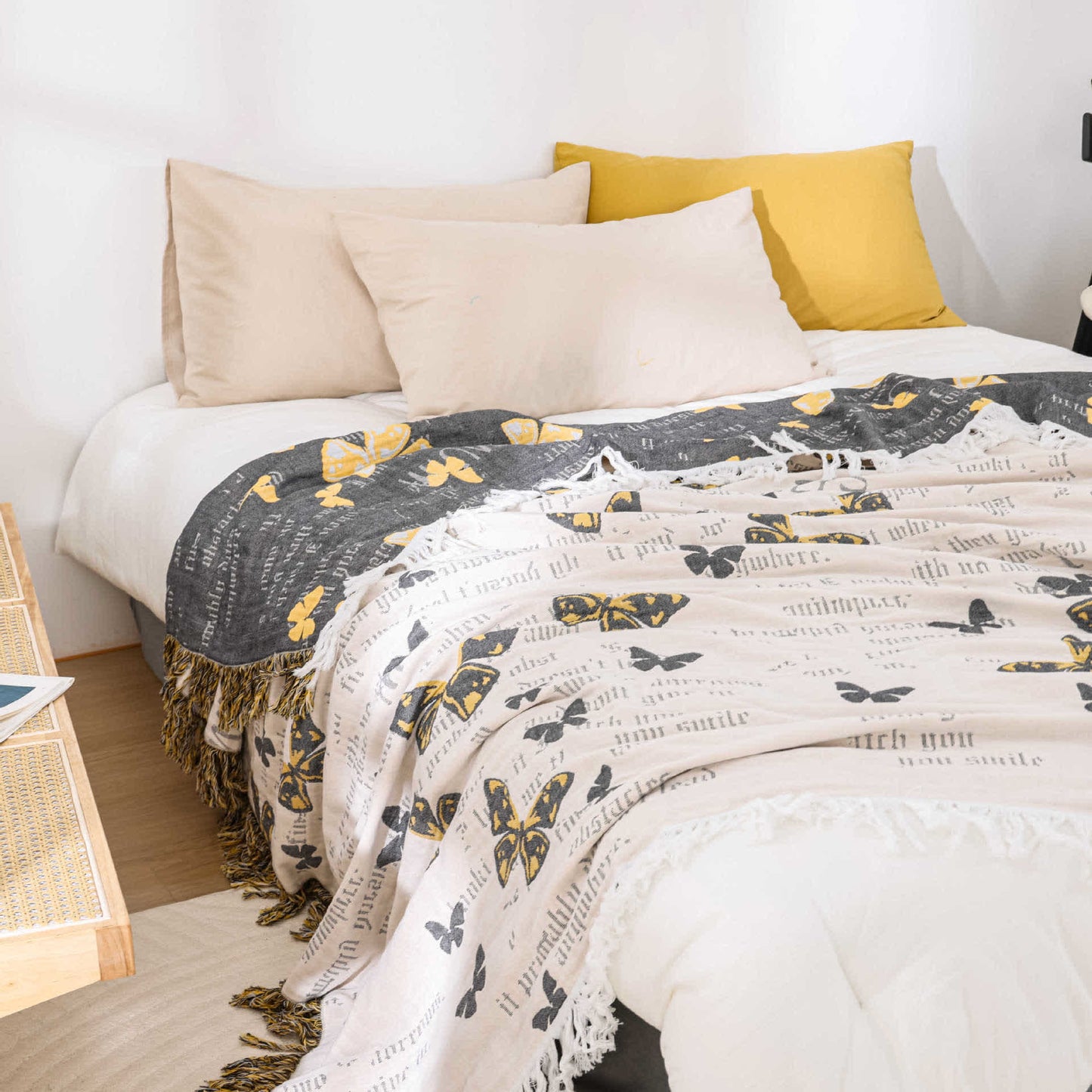 King Size Cotton Jacquard Quilt | Butterfly Print