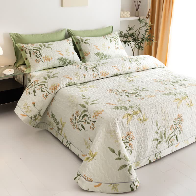 Floral Quilted Bedding Set | 100% Organic Cotton | Queen Size, 2 Pillowcases