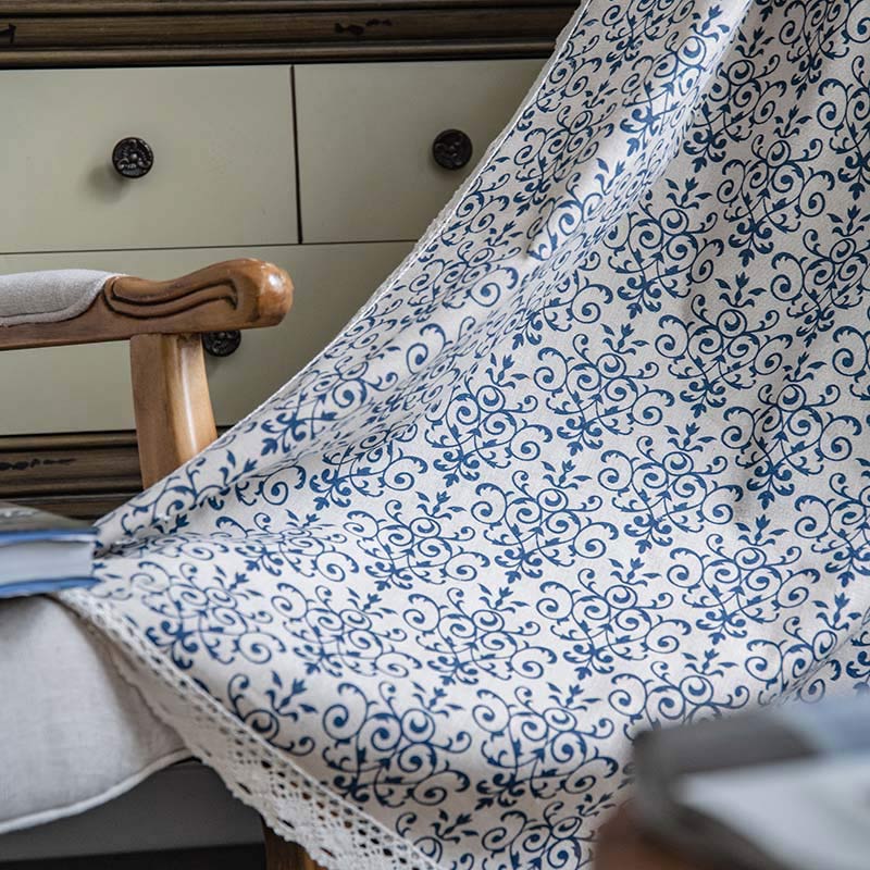 Boho Semi-Blackout Curtain | Cotton Blend | Blue Pattern