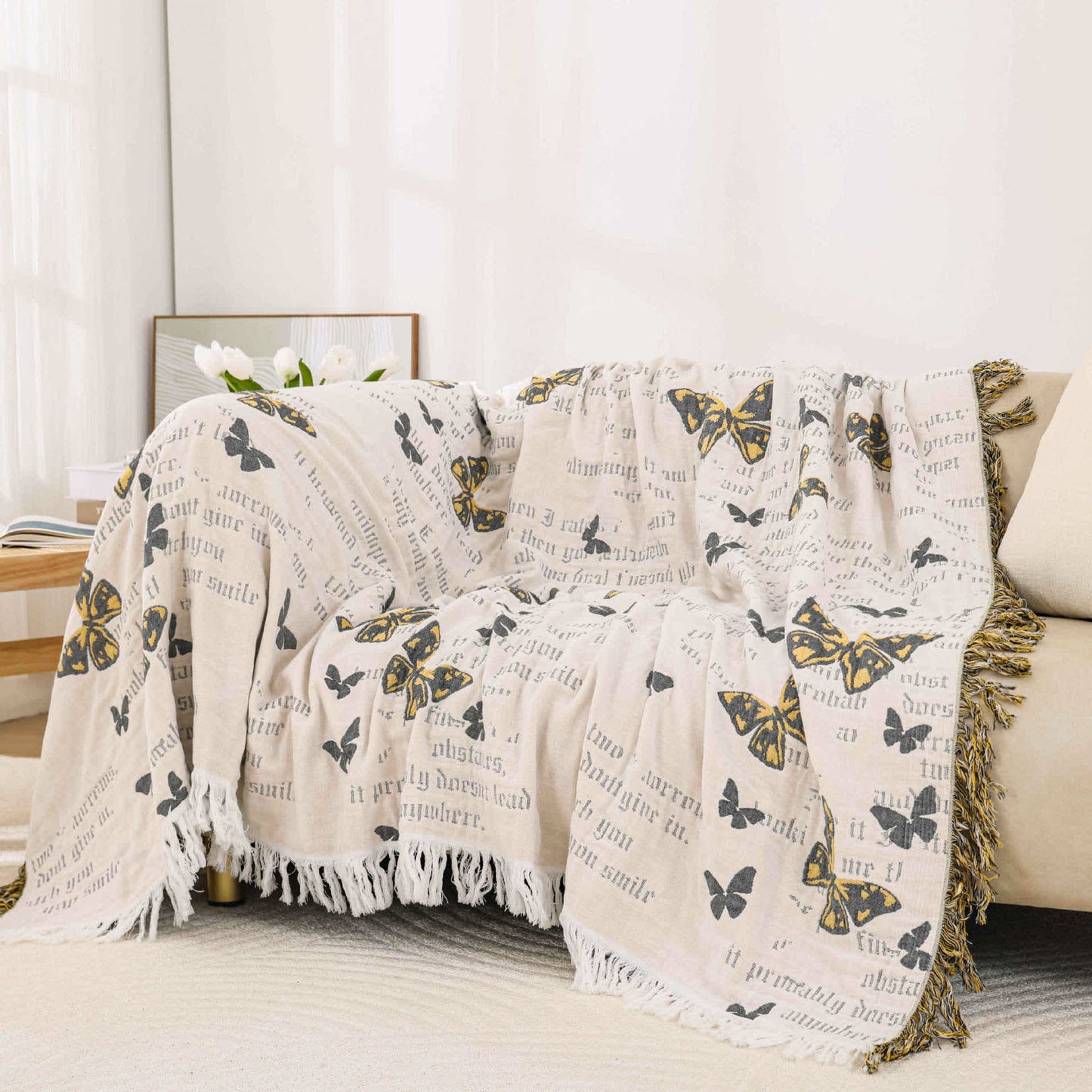 King Size Cotton Jacquard Quilt | Butterfly Print