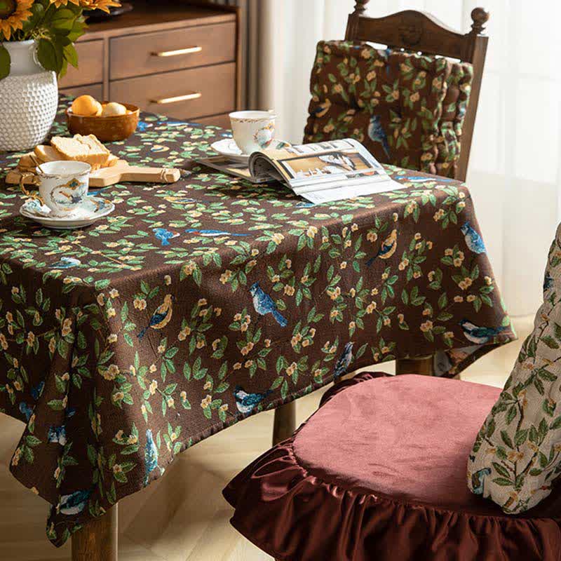 Pastoral Table Cover | Polyester Flower & Bird Print | Multiple Sizes