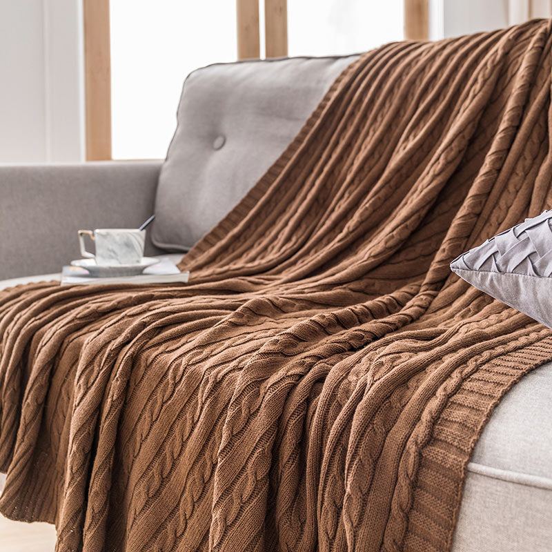 Cotton Knit Sofa Blanket | Soft & Cozy | Solid Color