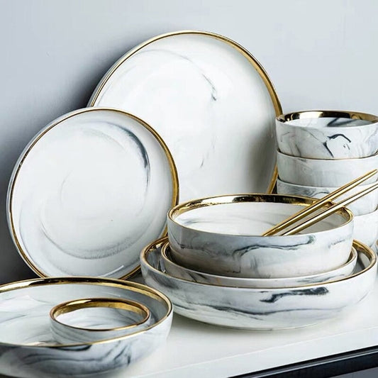 Catalina Dinnerware Set | White Marble Porcelain | 4, 6, or 8 Person Set