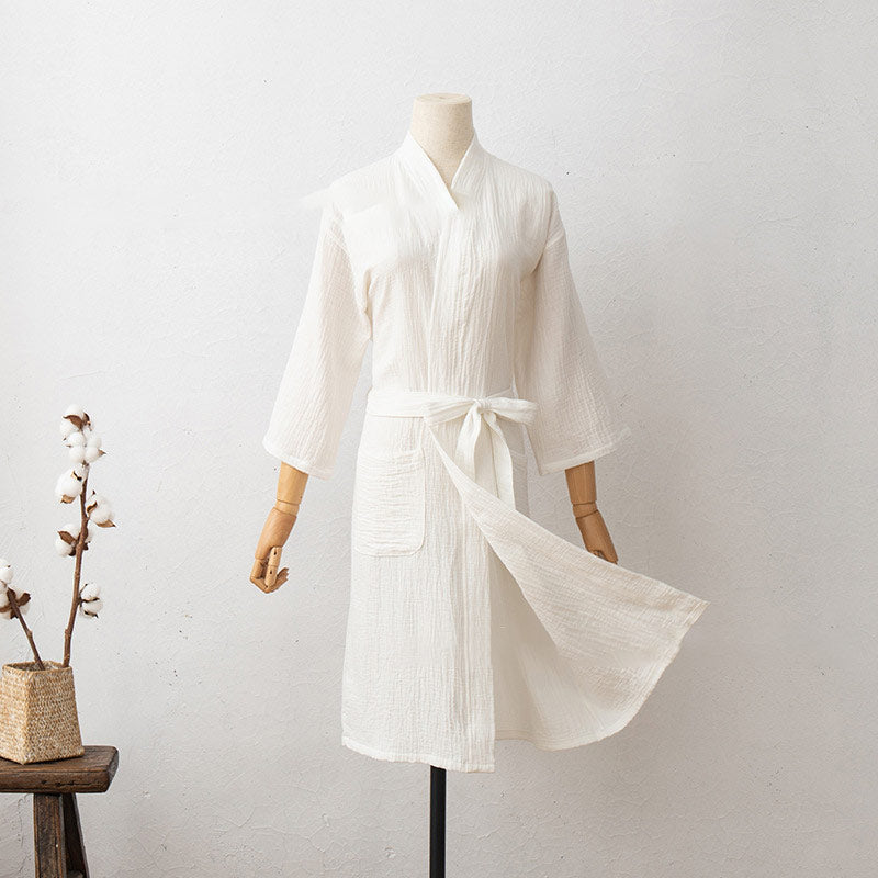 Cotton Long Sleeve V-Neck Bathrobe | Soft & Lightweight | With Pockets