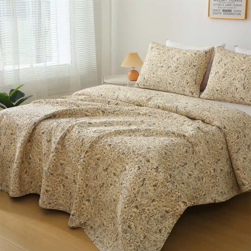 Organic Cotton Quilted Bedding Set | Floral Pattern | Full/Queen/King Options
