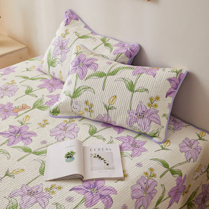 Quilted Cotton Bedding Set | Eco-Friendly Floral Design | Queen Size with 2 Pillowcases