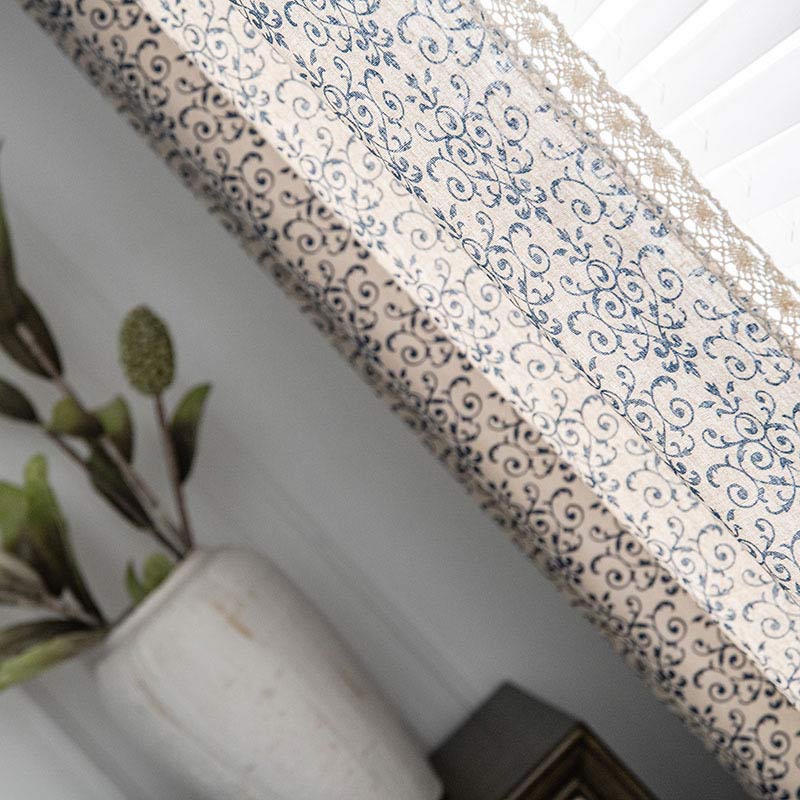 Boho Semi-Blackout Curtain | Cotton Blend | Blue Pattern