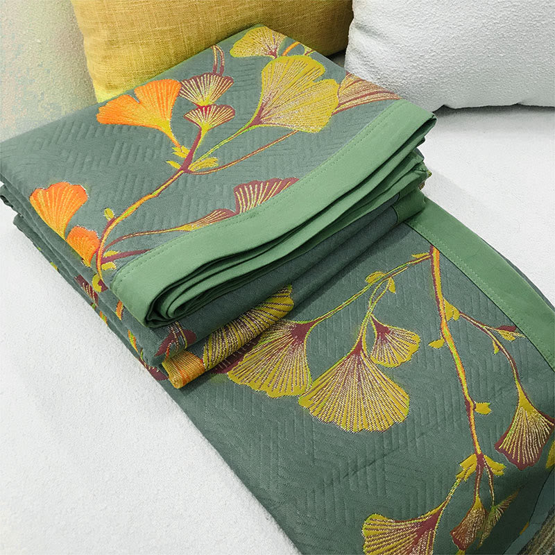 Ginkgo Leaf Reversible Quilt | Jacquard Cotton | Available in Multiple Sizes