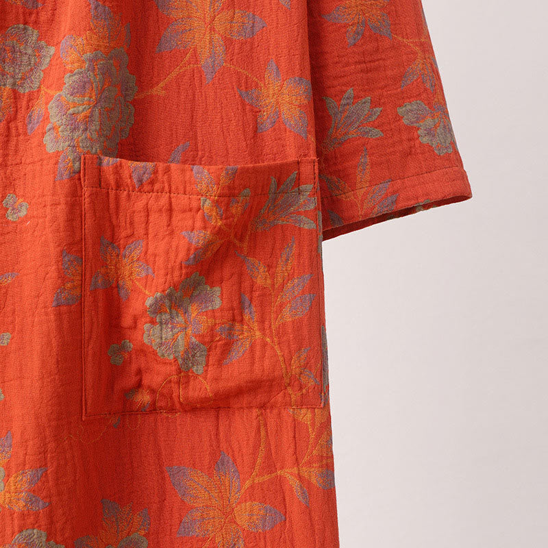 Unisex Cotton Bathrobe | V-Neck Double-Layer Jacquard