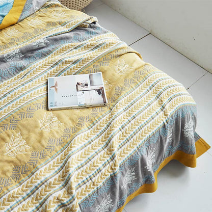 Reversible Cotton Blanket | Wheat Ear Print | 59" x 79"