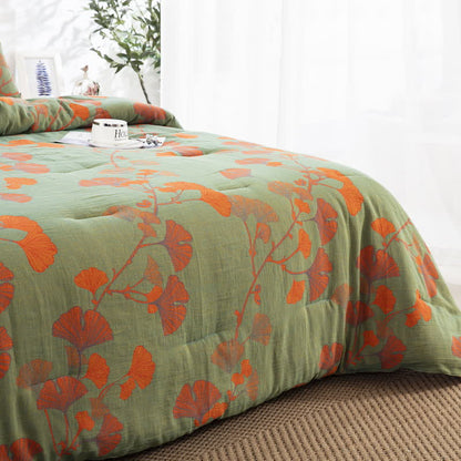 Rustic Ginkgo Leaf Bedding Set | 100% Organic Cotton | Includes Quilt & 2 Pillowcases
