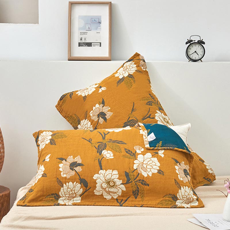 Cotton Pillow Towel Set | Breathable Yellow Gauze | 2 Pieces
