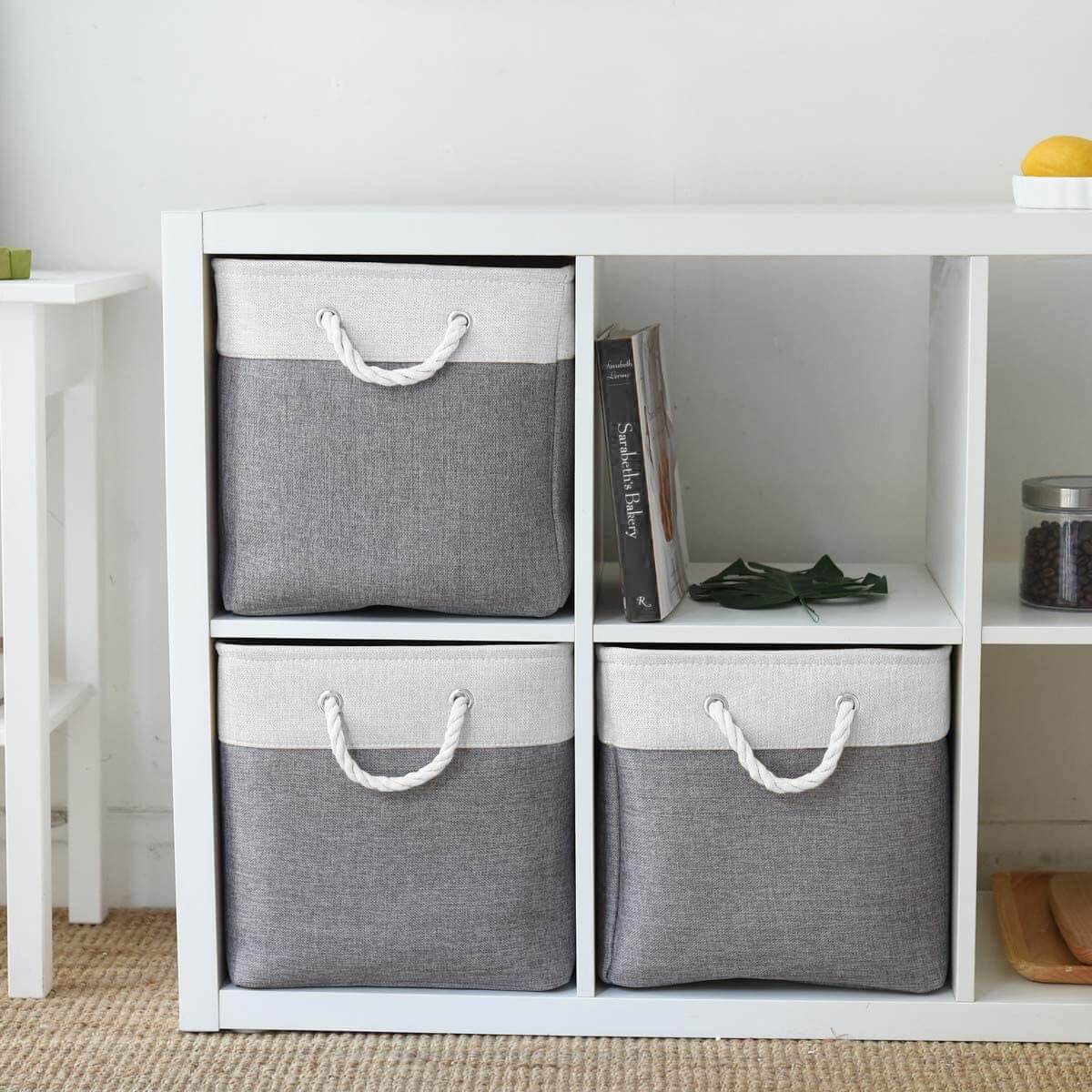 Canvas Storage Basket | Grey & White | 3 Pack