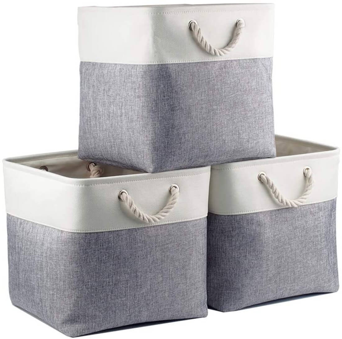 Canvas Storage Basket | Grey & White | 3 Pack