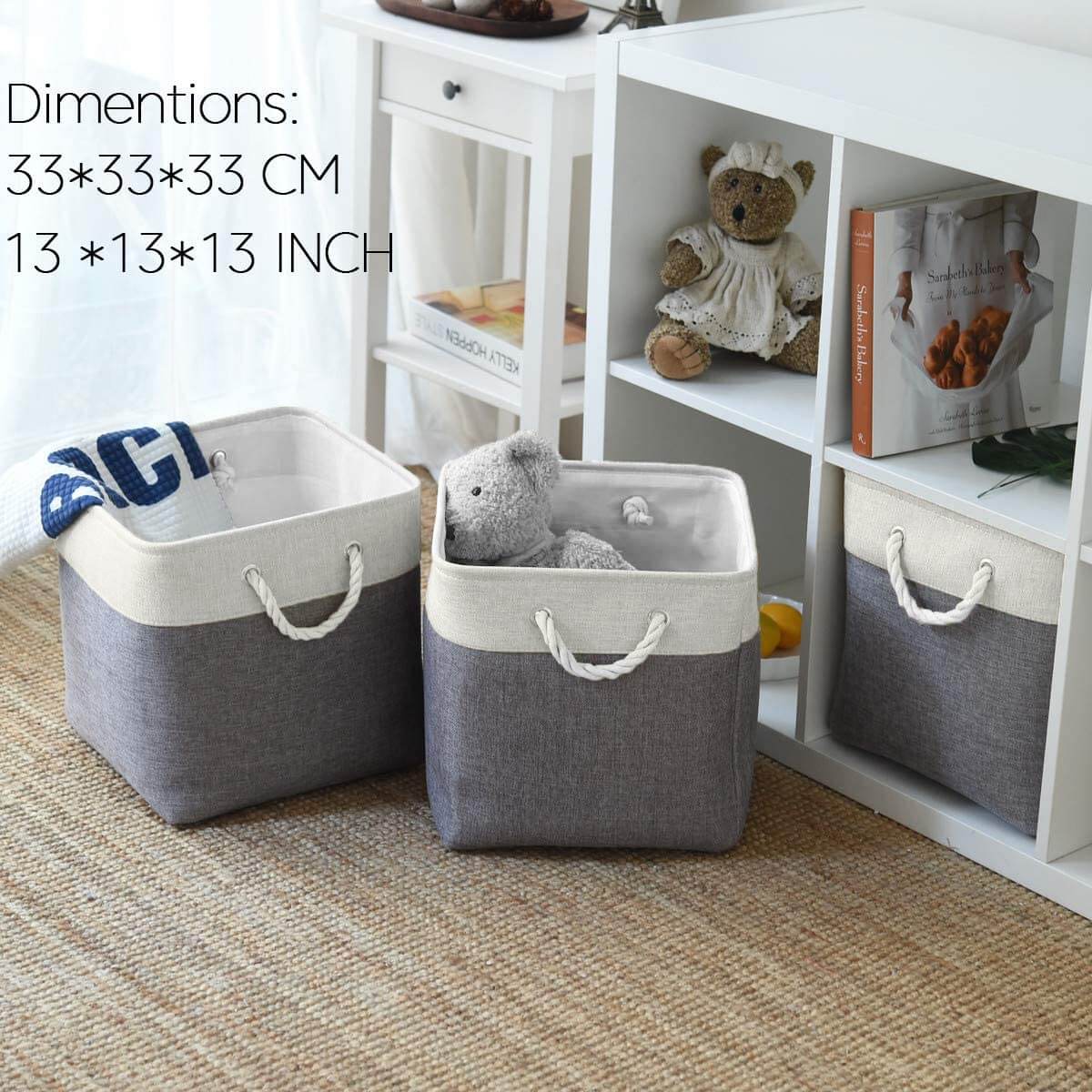 Canvas Storage Basket | Grey & White | 3 Pack