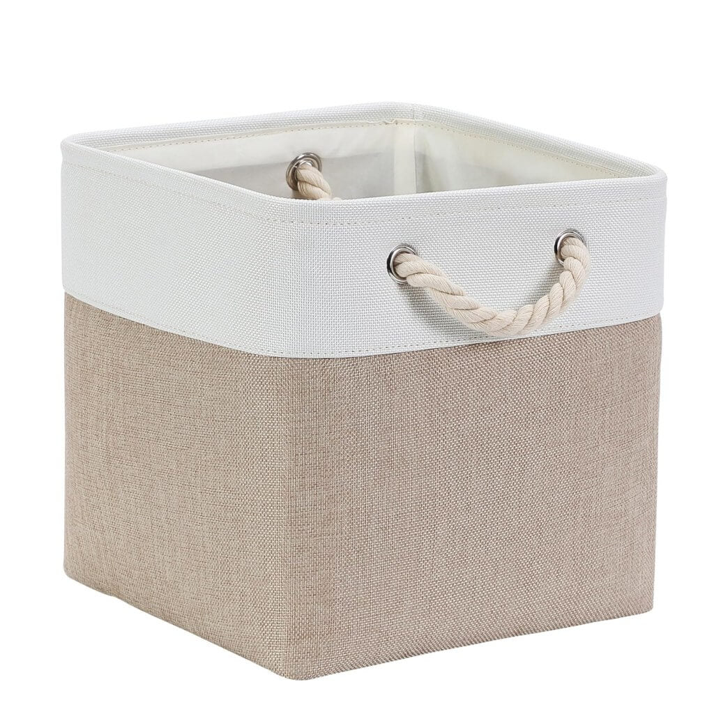 Storage Cube Boxes | Canvas and Linen | White and Light Khaki | Set of 3 Sizes