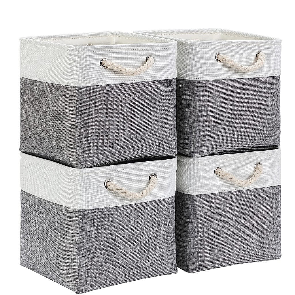 Canvas Storage Cubes | Grey and White Rope Handles | Set of 1, 3, or 4