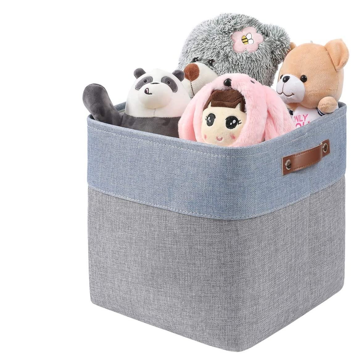 Storage Cube Boxes | Canvas Linen | Grey & Blue Set of 2
