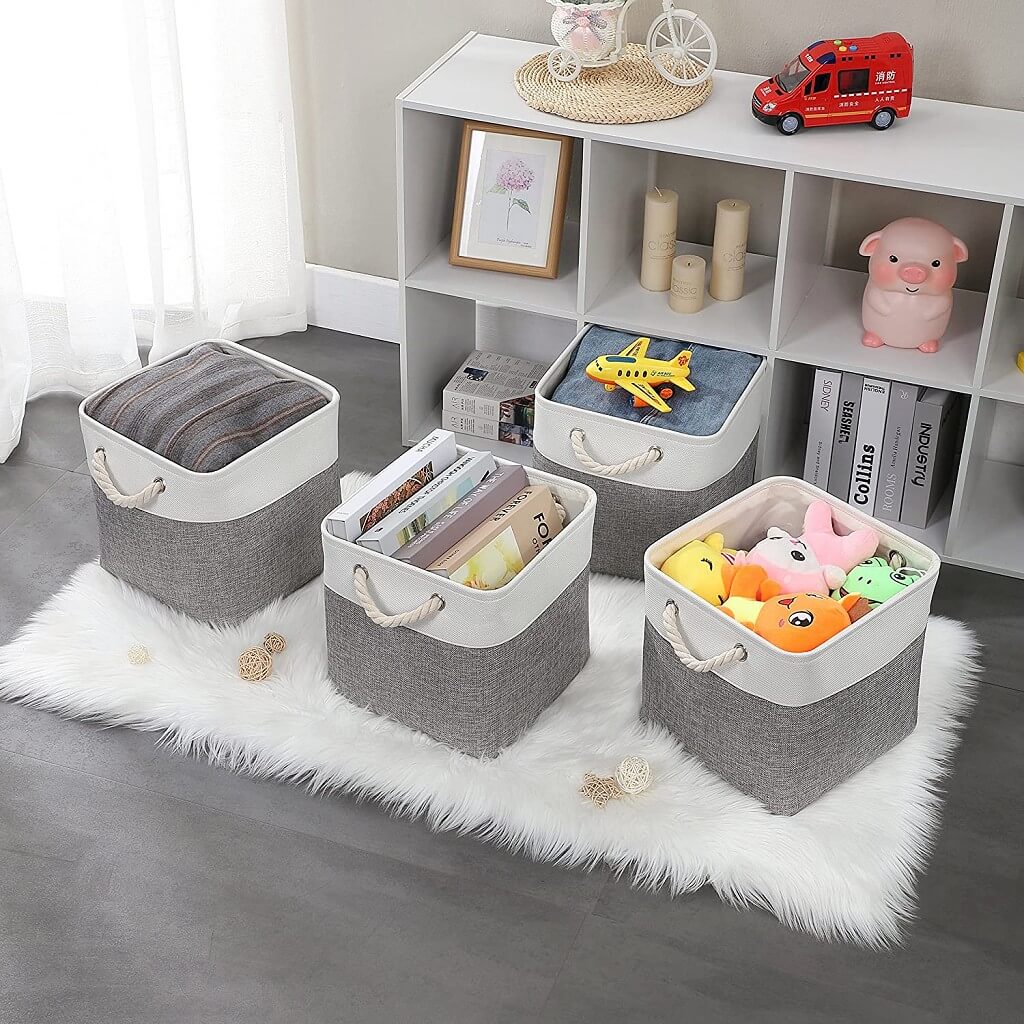 Canvas Storage Cubes | Grey and White Rope Handles | Set of 1, 3, or 4