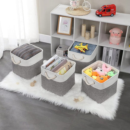 Canvas Storage Cubes | Grey and White Rope Handles | Set of 1, 3, or 4