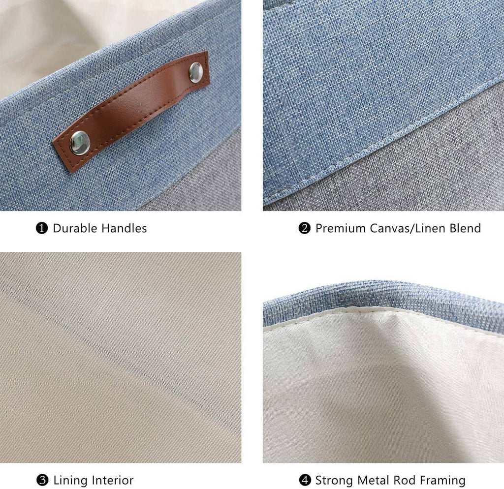 Storage Cube Boxes | Canvas Linen | Grey & Blue Set of 2