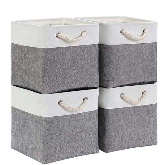 Canvas Storage Cubes | Grey and White Rope Handles | Set of 1, 3, or 4