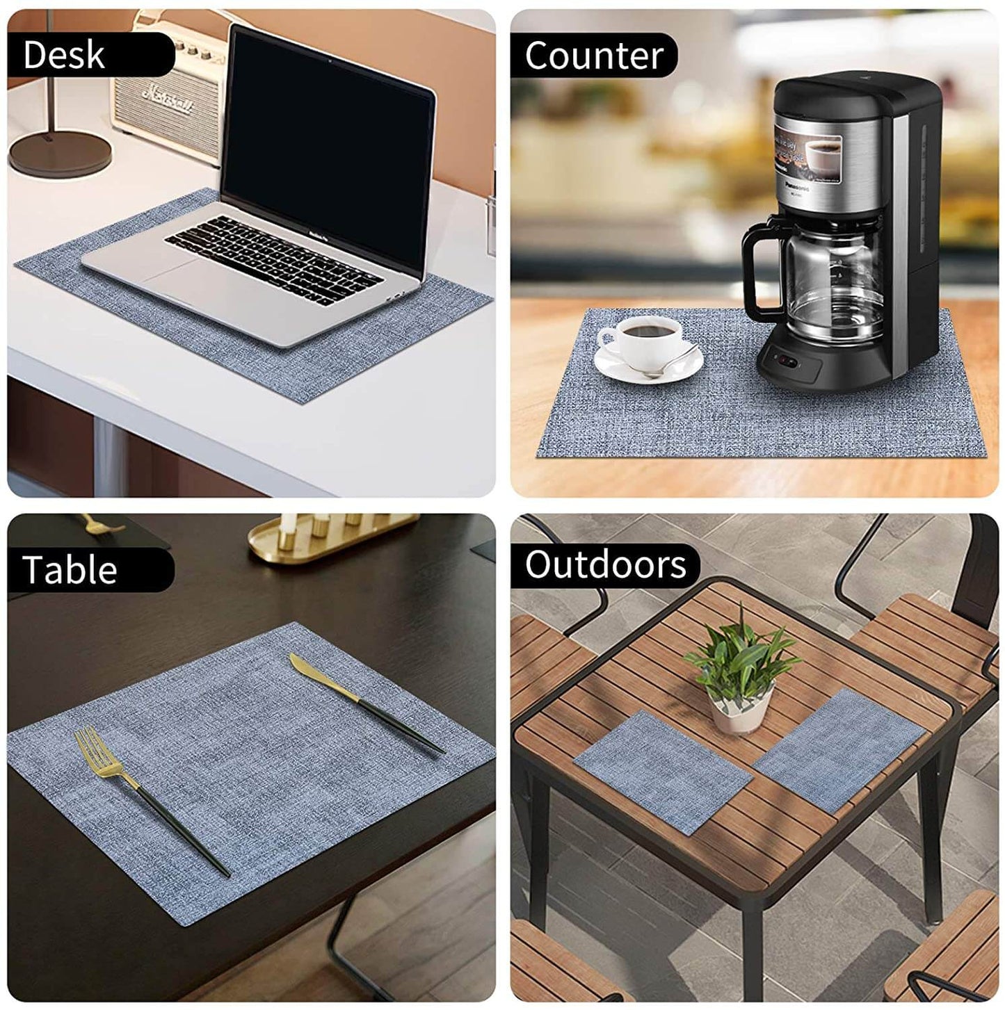 Faux Leather Placemats Set | Waterproof & Heat Resistant | Blue