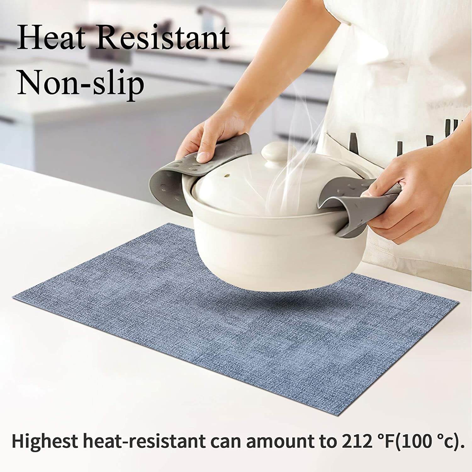 Faux Leather Placemats Set | Waterproof & Heat Resistant | Blue