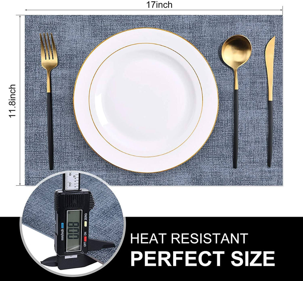 Faux Leather Placemats Set | Waterproof & Heat Resistant | Blue