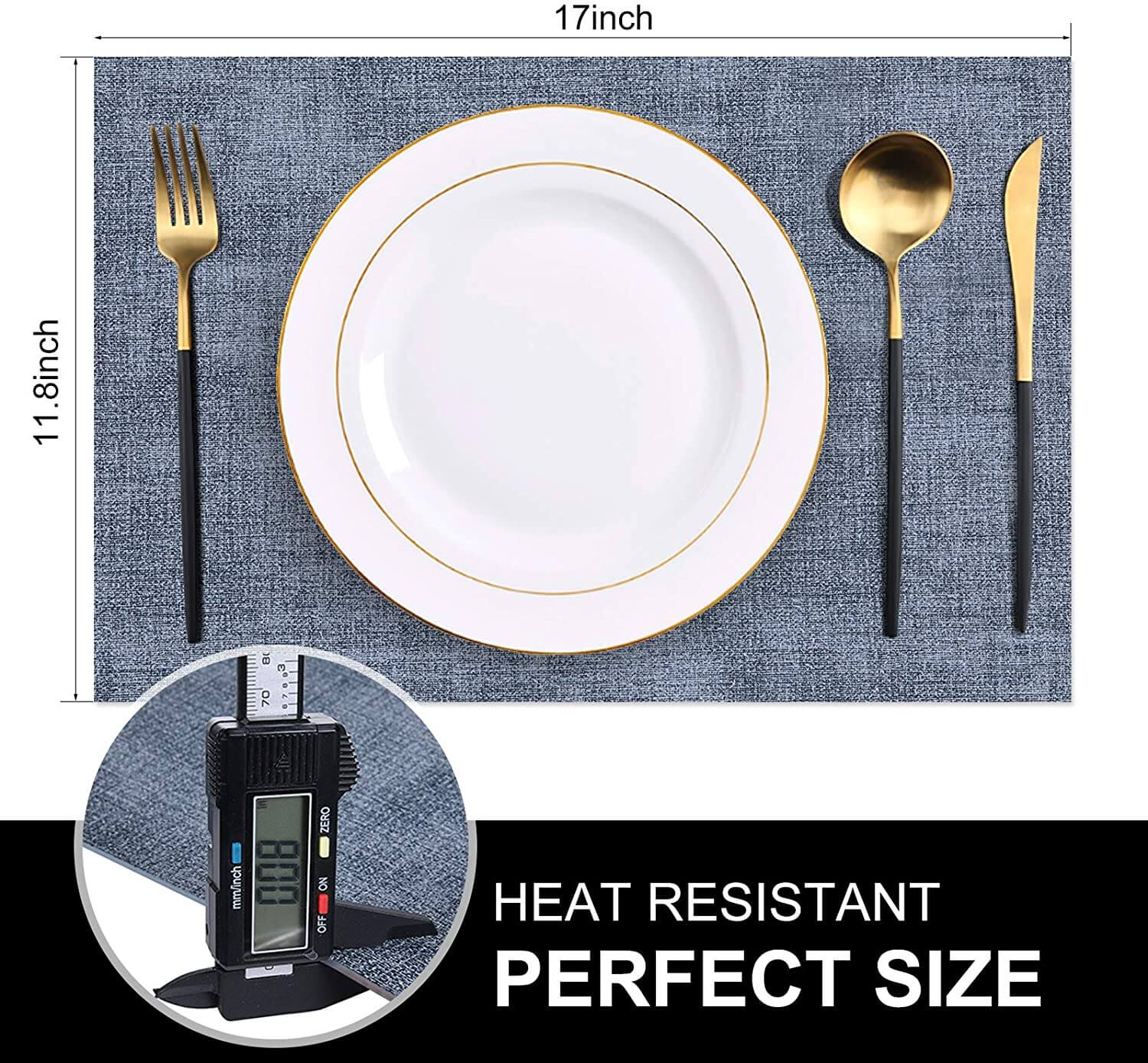Faux Leather Placemats Set | Waterproof & Heat Resistant | Blue