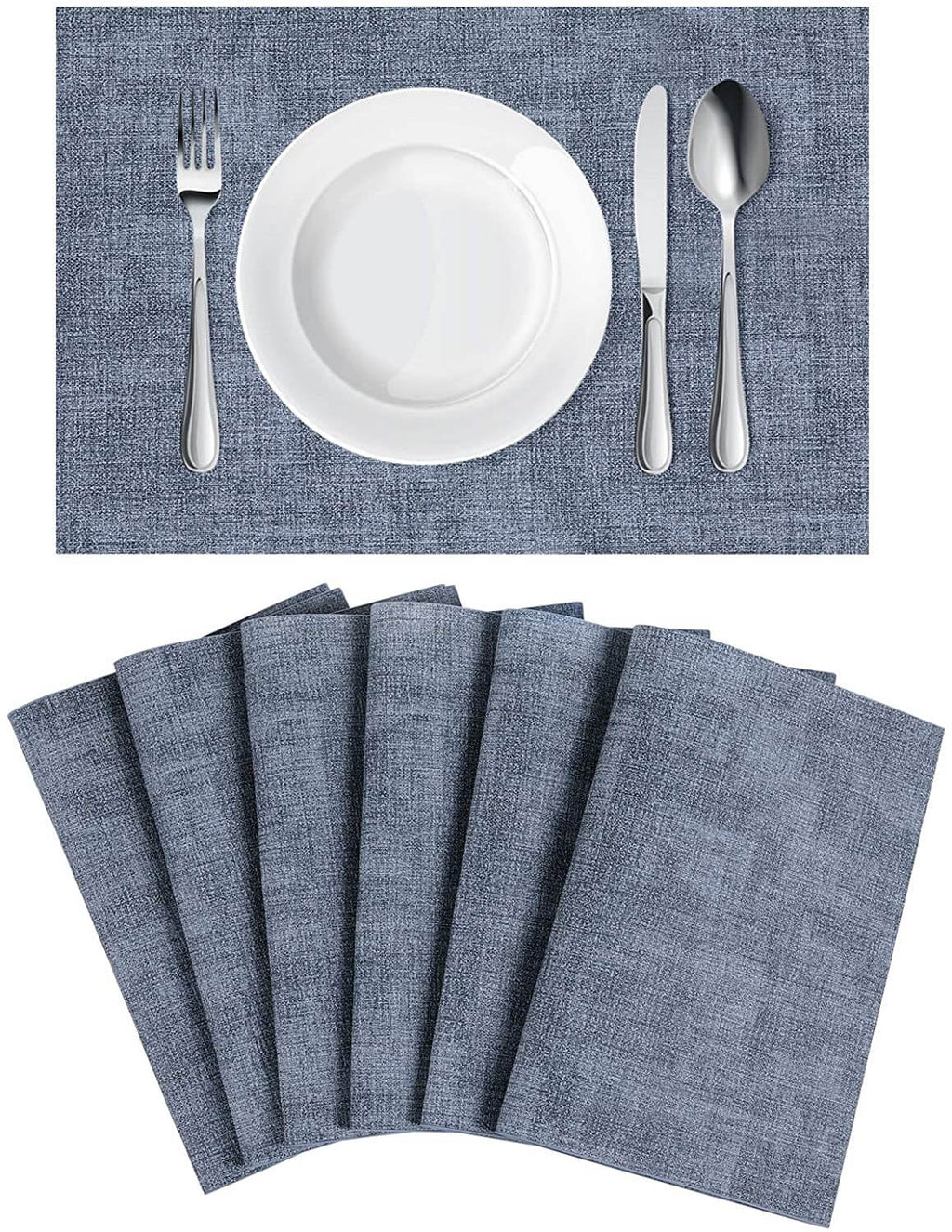 Faux Leather Placemats Set | Waterproof & Heat Resistant | Blue