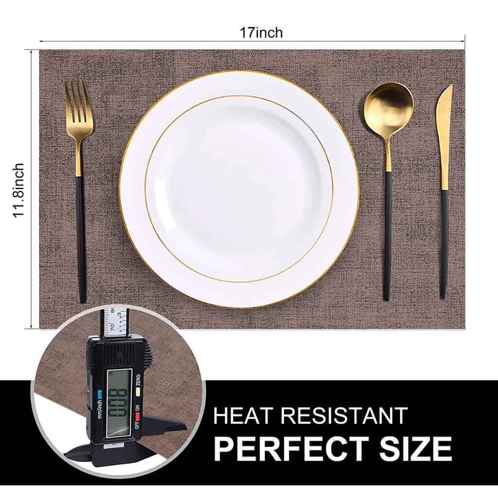 Faux Leather Placemats | Waterproof & Heat Resistant | Brown, 4-Pack