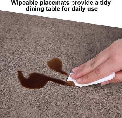 Faux Leather Placemats | Waterproof & Heat Resistant | Brown, 4-Pack