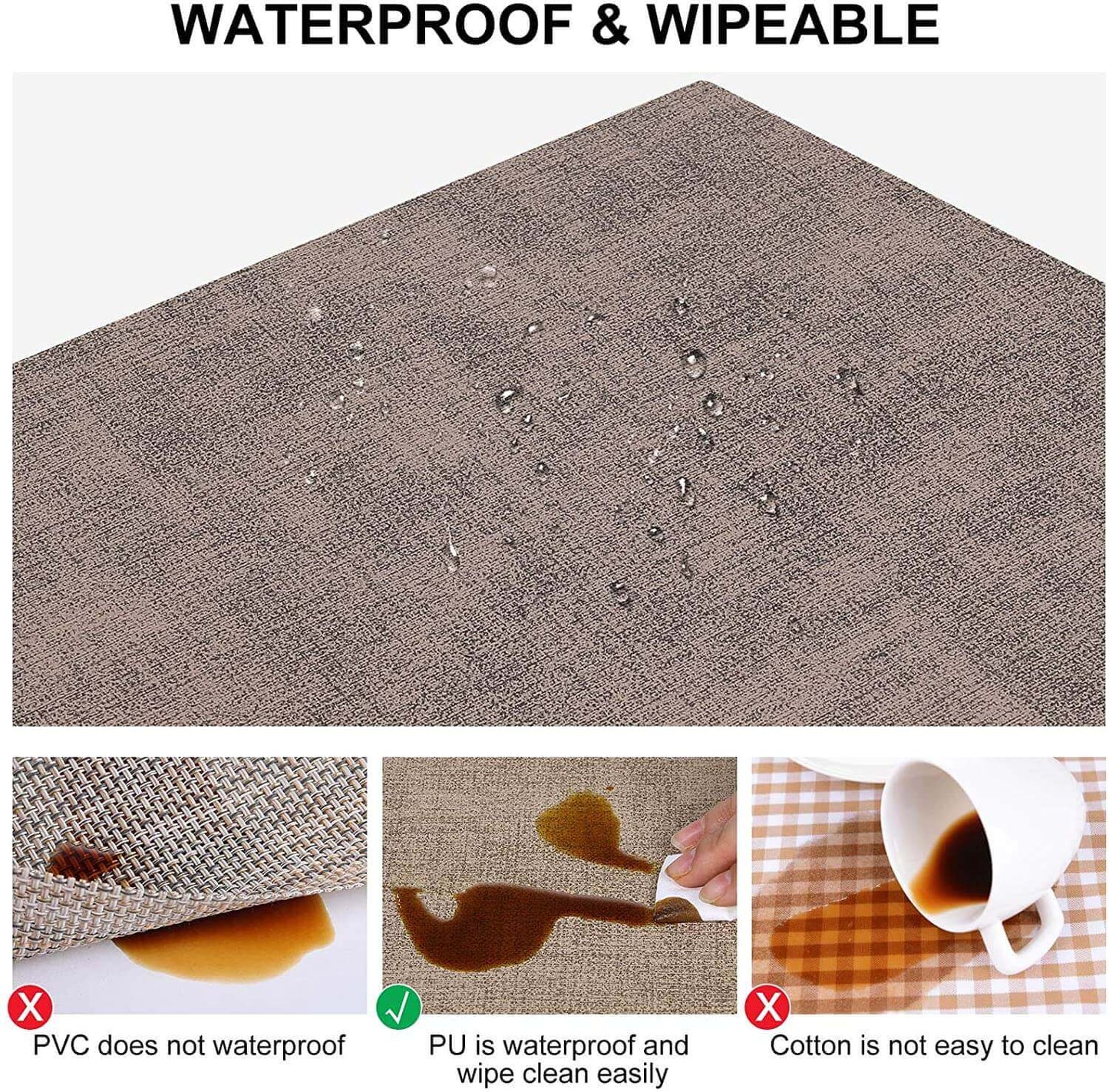 Faux Leather Placemats | Waterproof & Heat Resistant | Brown, 4-Pack
