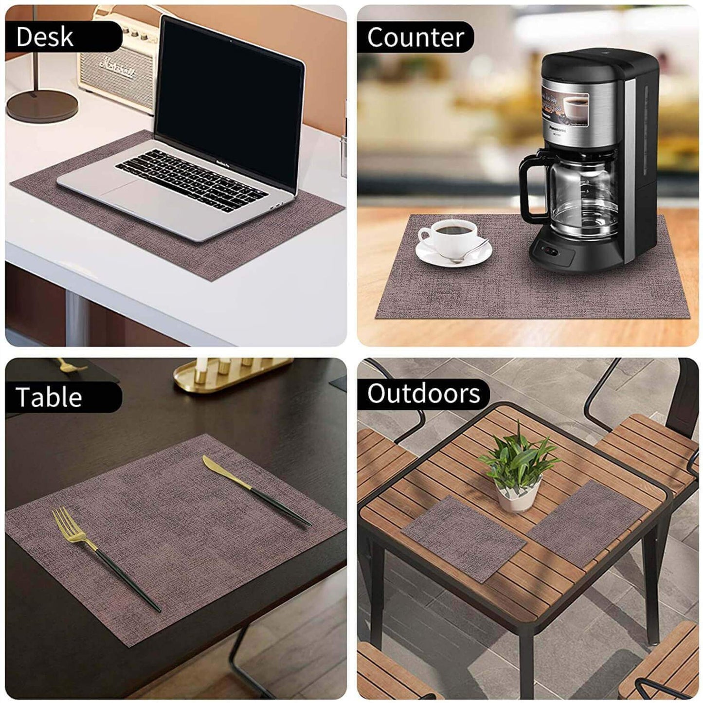 Faux Leather Placemats | Waterproof & Heat Resistant | Brown, 4-Pack