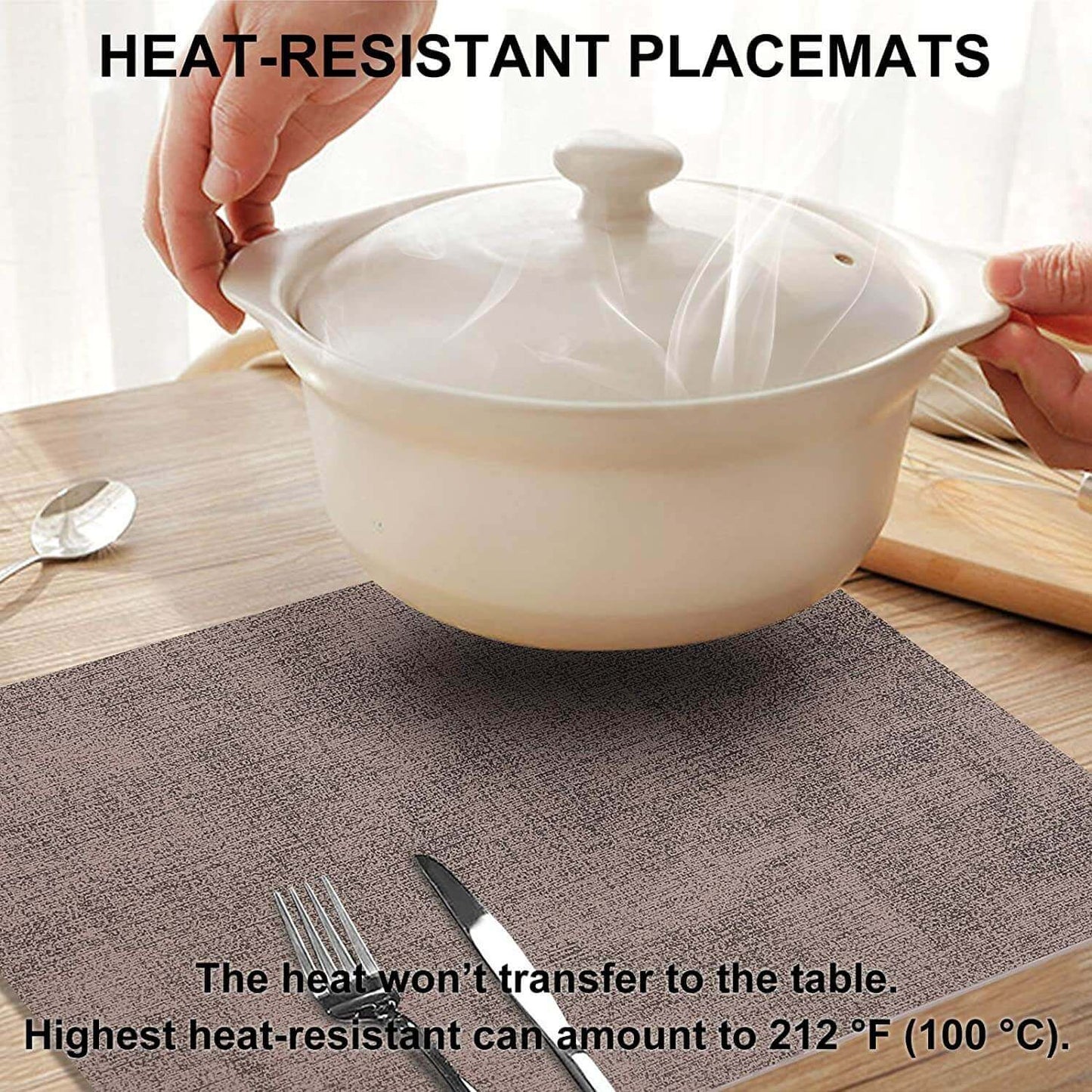 Faux Leather Placemats | Waterproof & Heat Resistant | Brown, 4-Pack