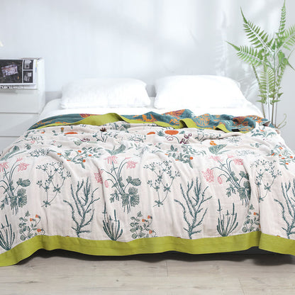 Flower Plant Reversible Quilt | 100% Organic Cotton | Full/Queen/King Sizes
