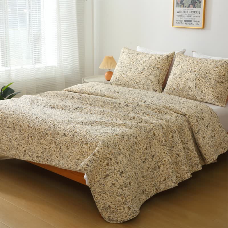 Organic Cotton Quilted Bedding Set | Floral Pattern | Full/Queen/King Options