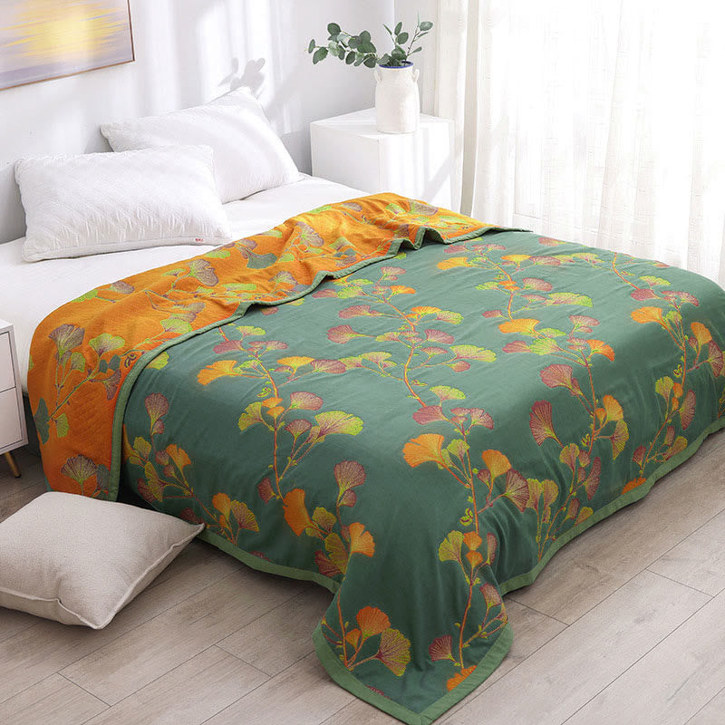 Ginkgo Leaf Reversible Quilt | Jacquard Cotton | Available in Multiple Sizes