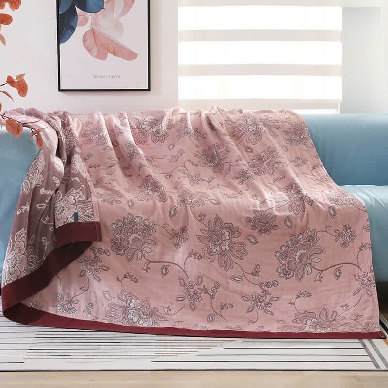 Cotton Sofa Blanket | Lightweight Flower Print | Reversible Design 59" x 79"