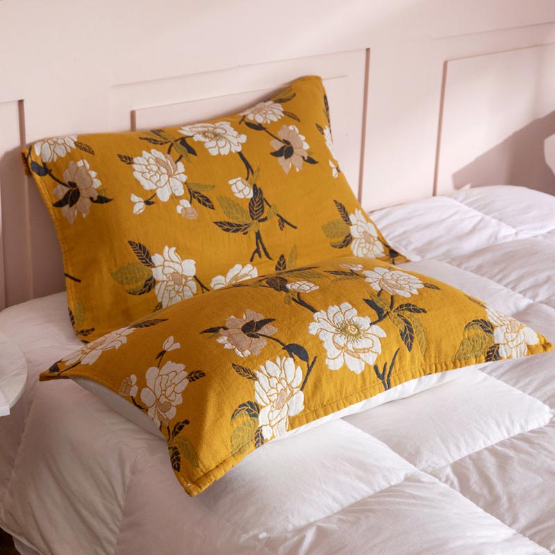 Cotton Pillow Towel Set | Breathable Yellow Gauze | 2 Pieces