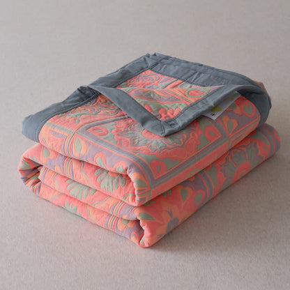 Jacquard Floral Cotton Quilt | 100% Organic Cotton | Reversible Design with Pillow Towels