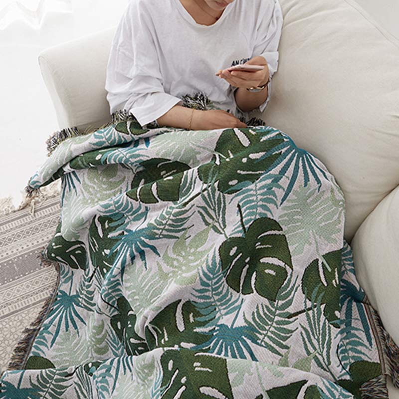 Palm Pattern Sofa Cover | Double-Sided Design | Multiple Sizes Available