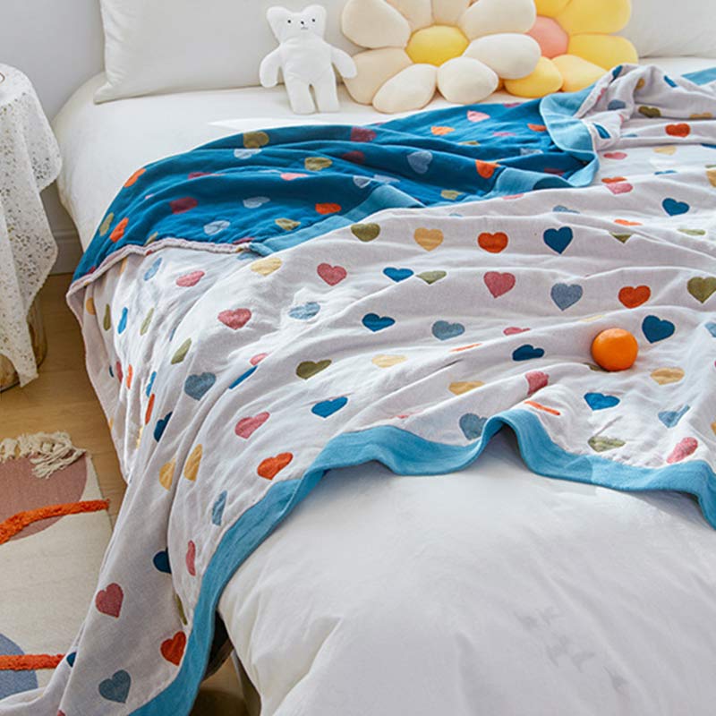Reversible Quilt | 100% Organic Cotton | Full/Queen Size | Colorful Hearts