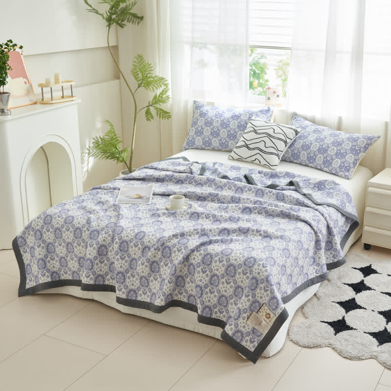 Summer Floral Cotton Gauze Quilt Set | 100% Organic Cotton | Full/Queen Size