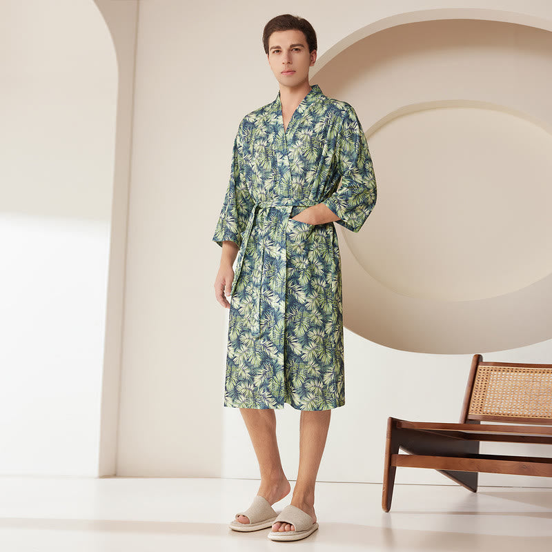 Palm Leaves Bathrobe | Absorbent Polyester | Loose-Fit Design