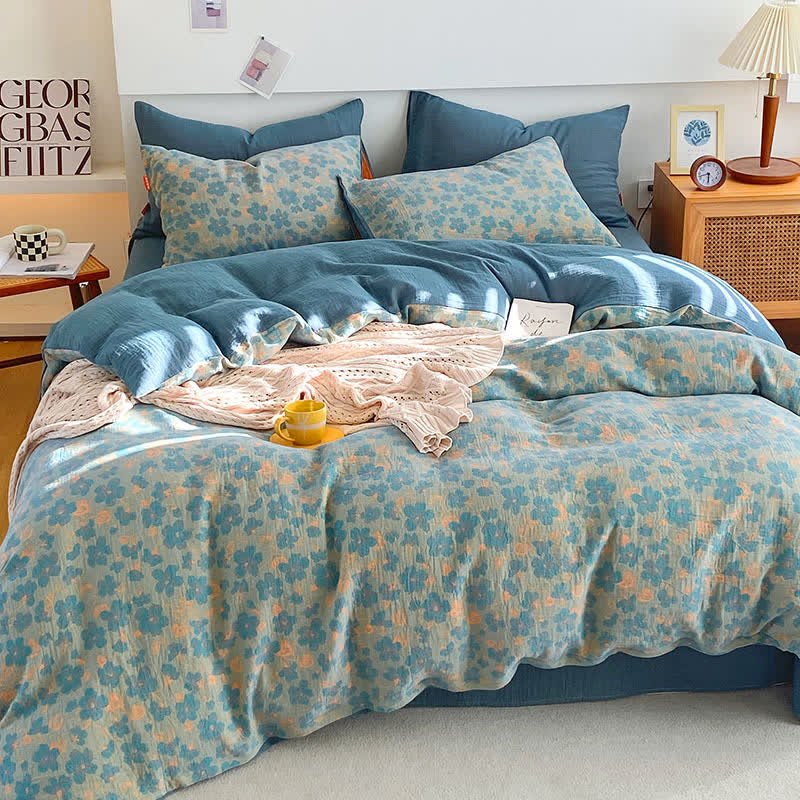 Floral Cotton Gauze Bedding Set | 100% Organic Cotton | Queen Size