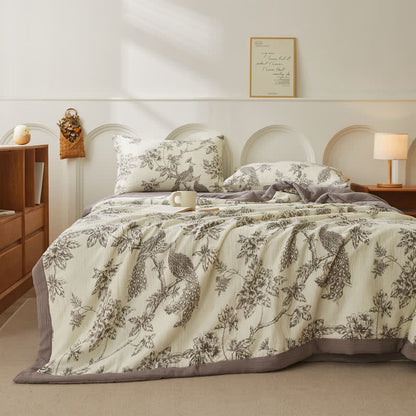 Cotton Gauze Quilt | Double-Sided Floral Design | Full/Queen Size
