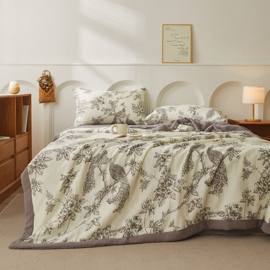Cotton Gauze Quilt | Double-Sided Floral Design | Full/Queen Size