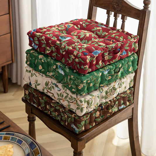 Bird Leaf Jacquard Chair Pad | Ultra-Soft Polyester | 16" x 16" x 4"